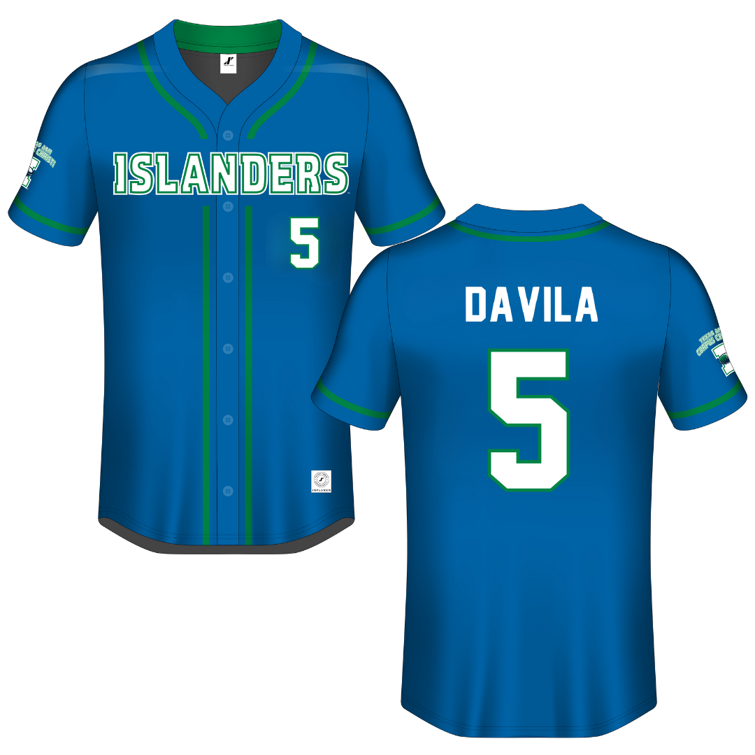Texas A&M University-Corpus Christi Blue Button-Down Jersey - #5 Crystal Davila
