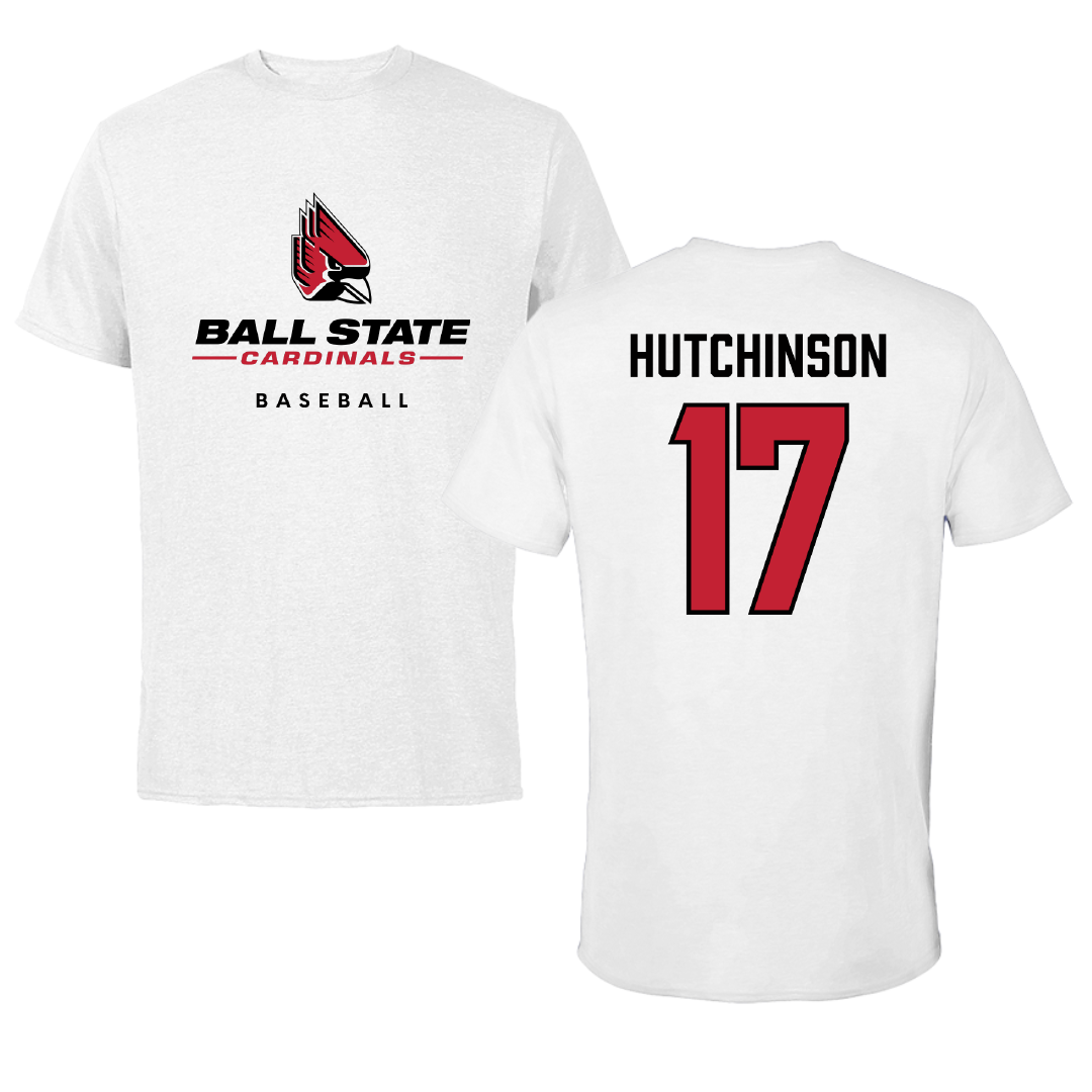 Ball State University Baseball White Performance Tee - #17 Connor Hutchinson
