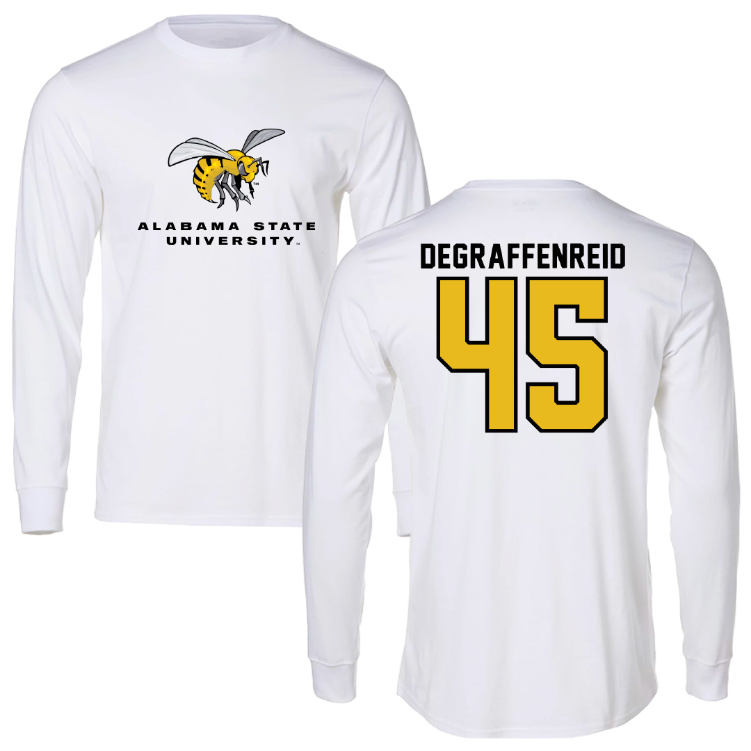 Alabama State University Football White Block Long Sleeve - #45 Grant DeGraffenreid