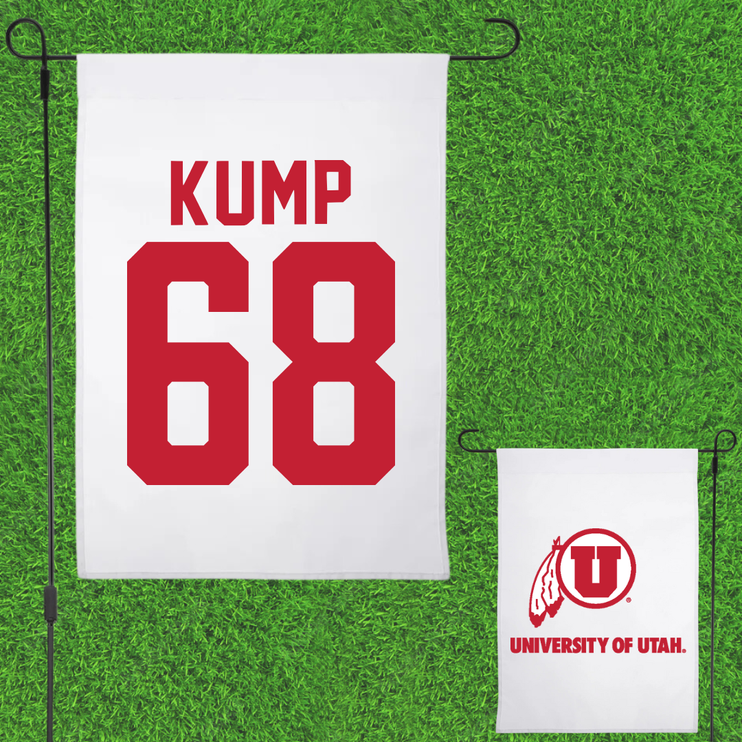 University of Utah Football White Garden Flag - #68 Jaren Kump