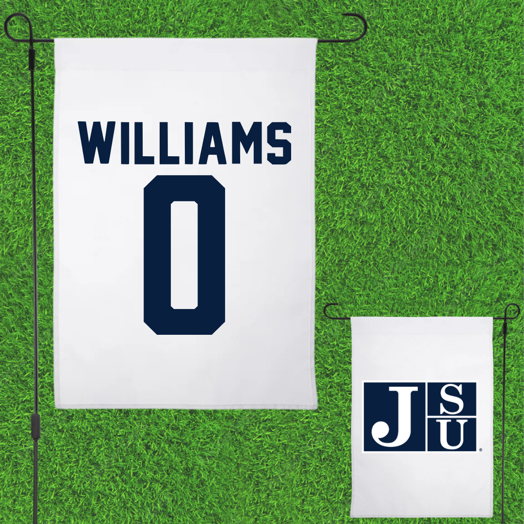 Jackson State University Football White Garden Flag - #0 Jeremiah Williams