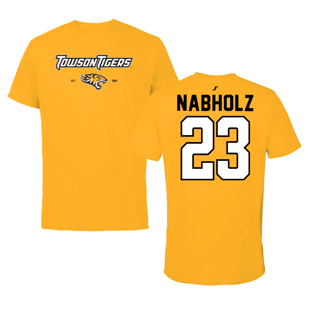 Towson University Baseball Gold General Tee - #23 Nate Nabholz