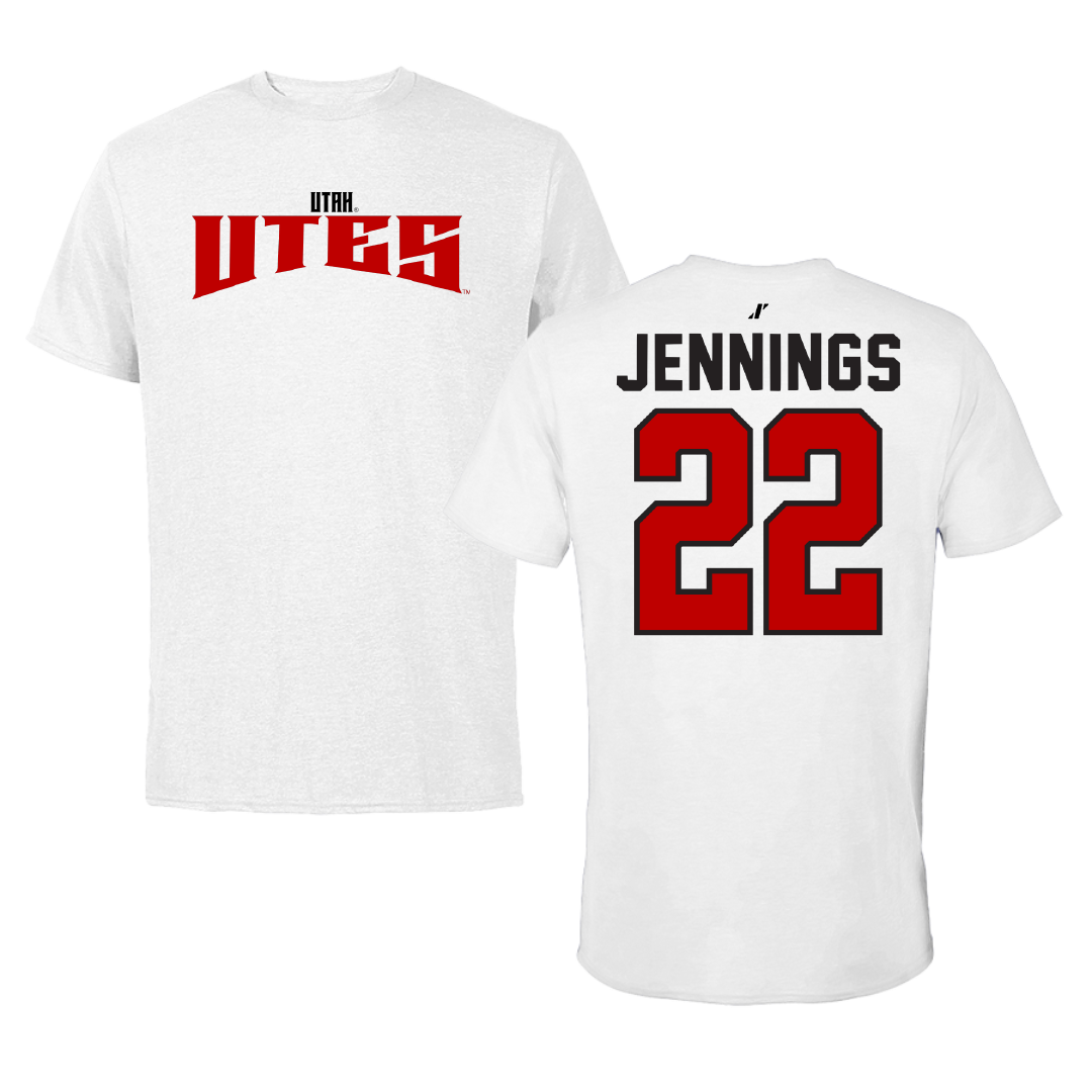 University of Utah Soccer White Classic Performance Tee - #22 Kyla Jennings