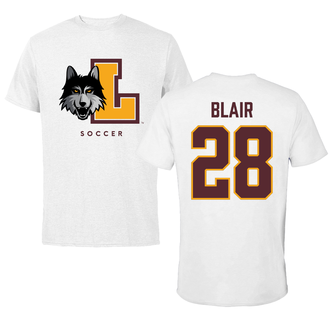 Loyola University-Chicago Soccer White Performance Tee - #28 Quinten Blair
