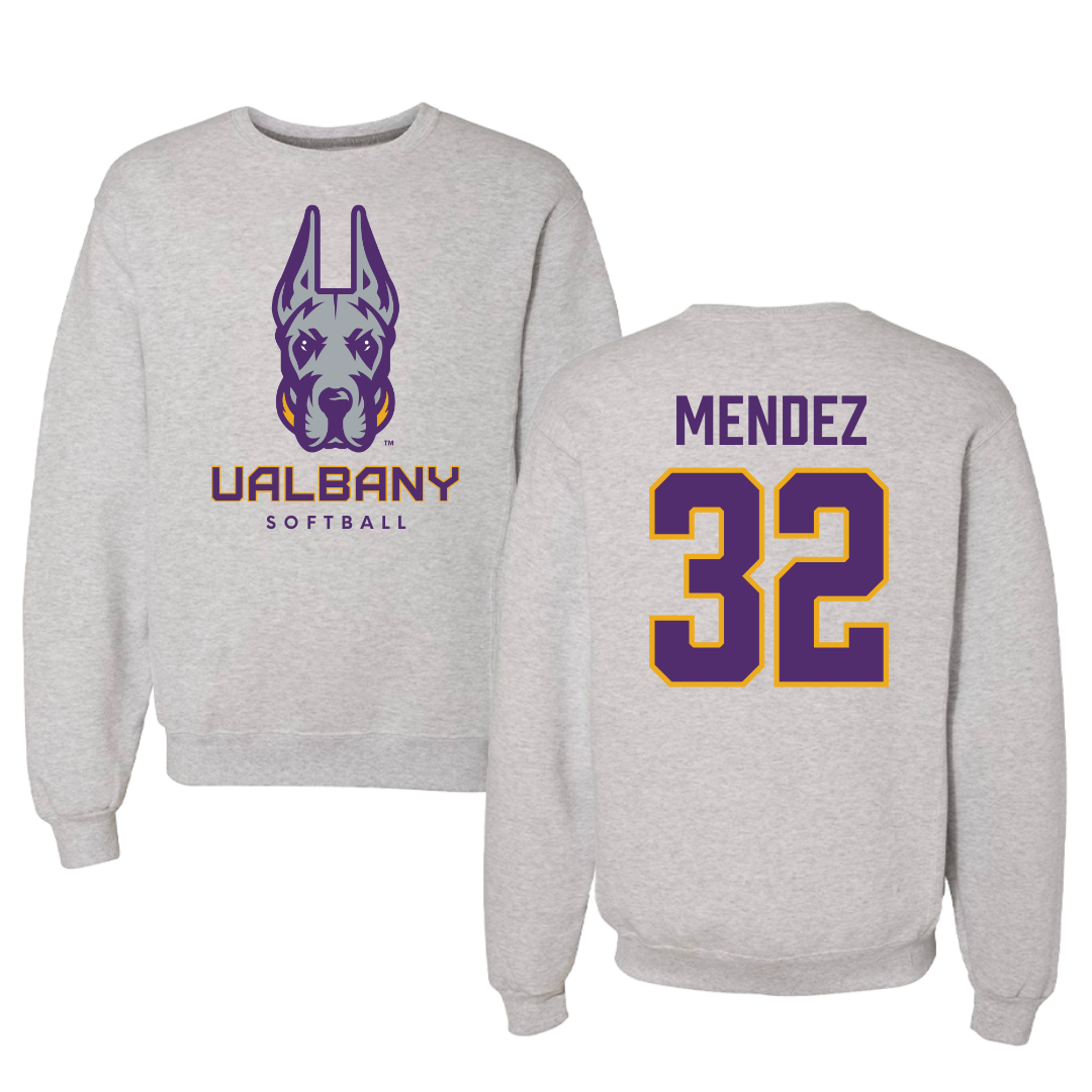 University at Albany Softball Gray Crewneck - #32 Natasha Mendez