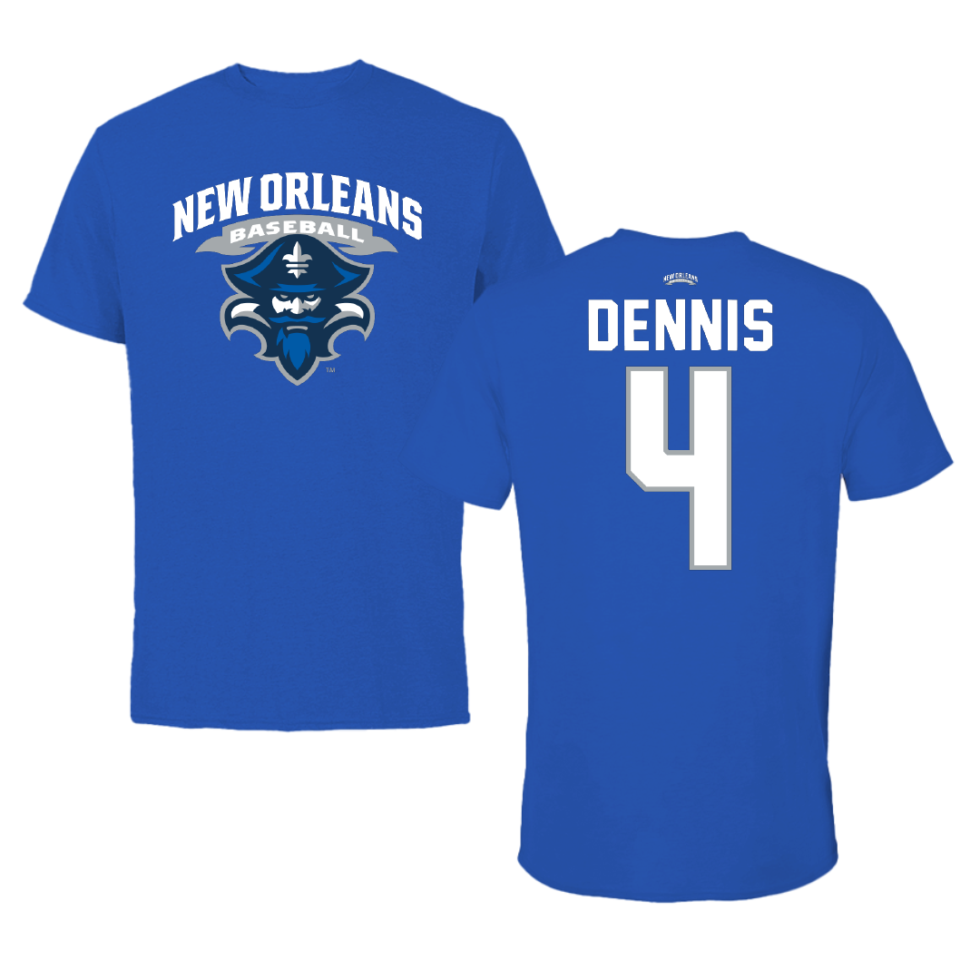 University of New Orleans Baseball Blue Tee - #4 Cortez Dennis