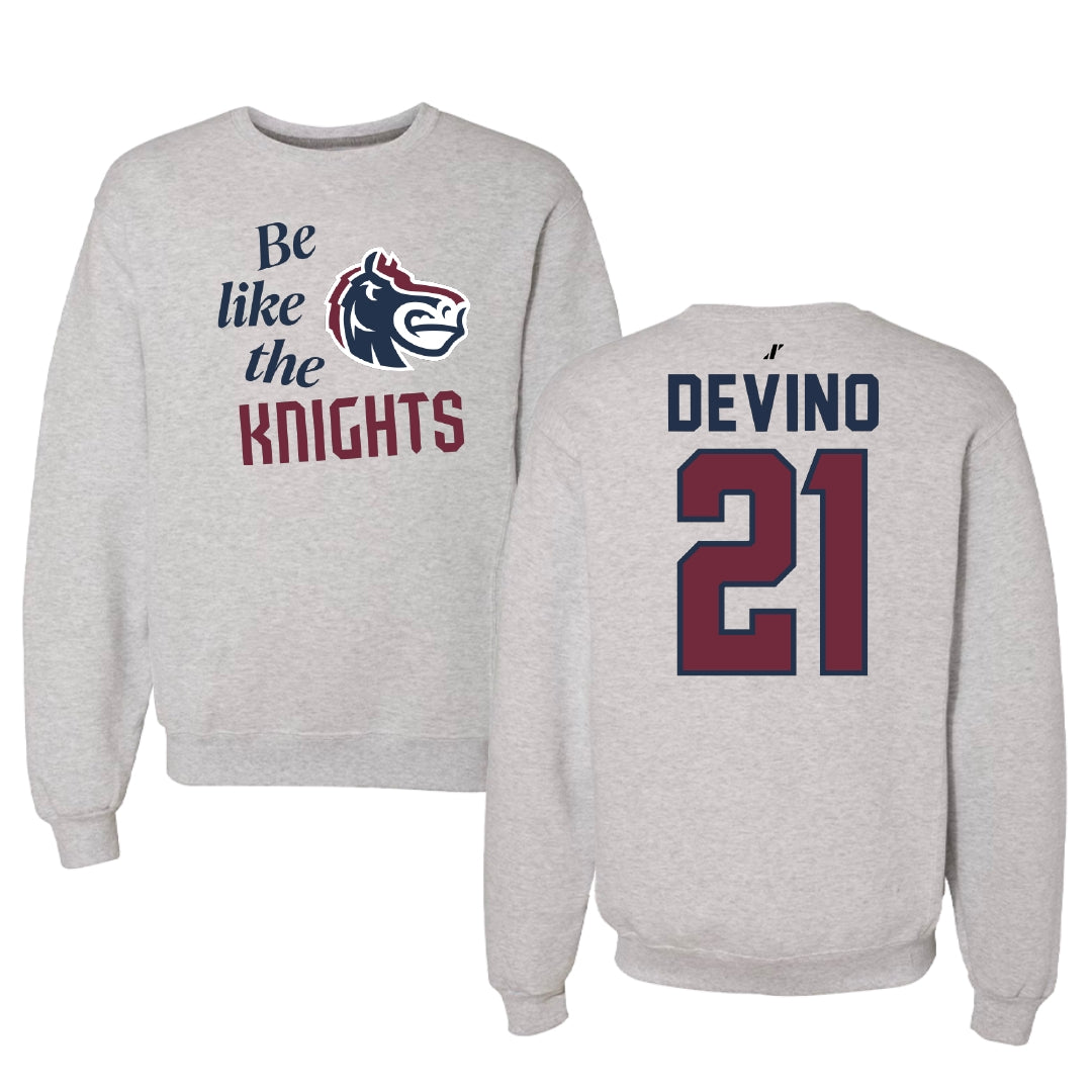 Fairleigh Dickinson University-Metropolitan Campus Lacrosse Light Gray Be Like Us Crewneck - #21 Mia Devino
