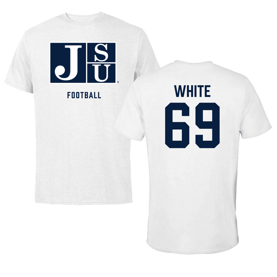 Jackson State University Football White Tee - #69 Dequarious White