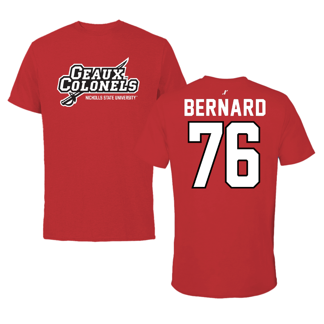Nicholls State University Football Red General Tee - #76 Ryan Bernard