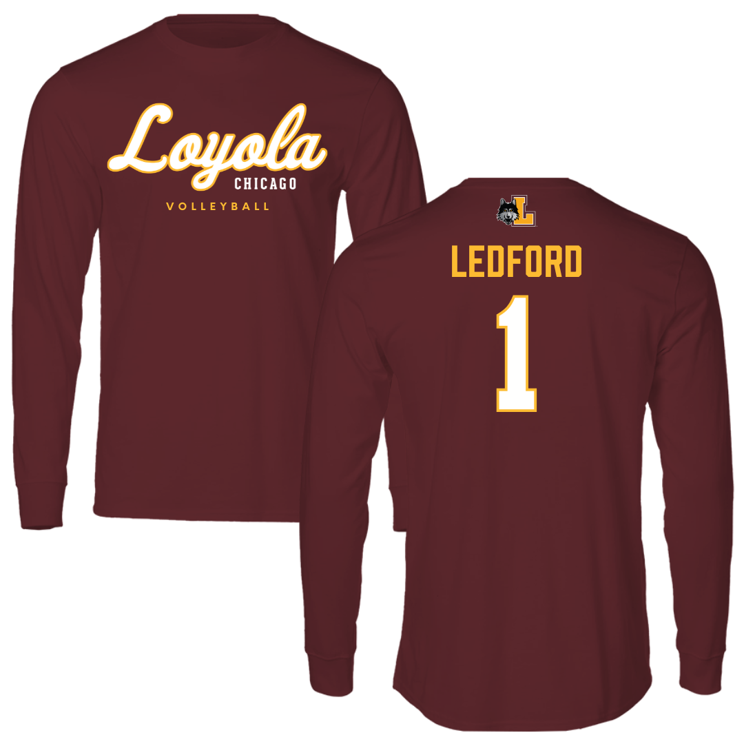 Loyola University-Chicago Volleyball Maroon Block Long Sleeve - #1 Charlie Ledford