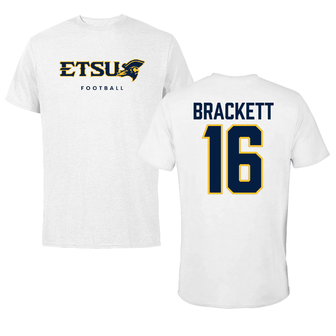 East Tennessee State University Football White Tee - #16 Nate Brackett