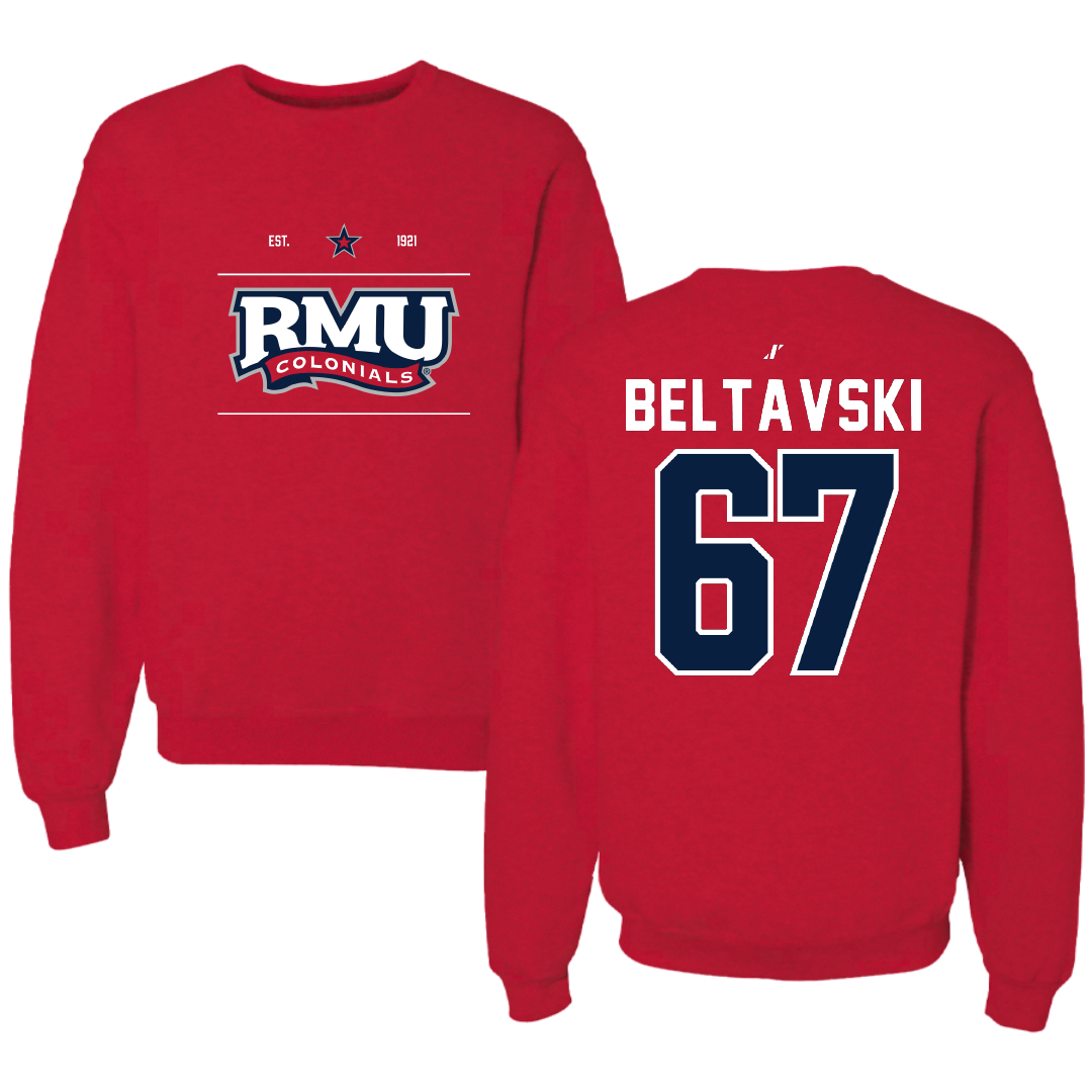 Robert Morris University Football Red General Crewneck - #67 Luke Beltavski