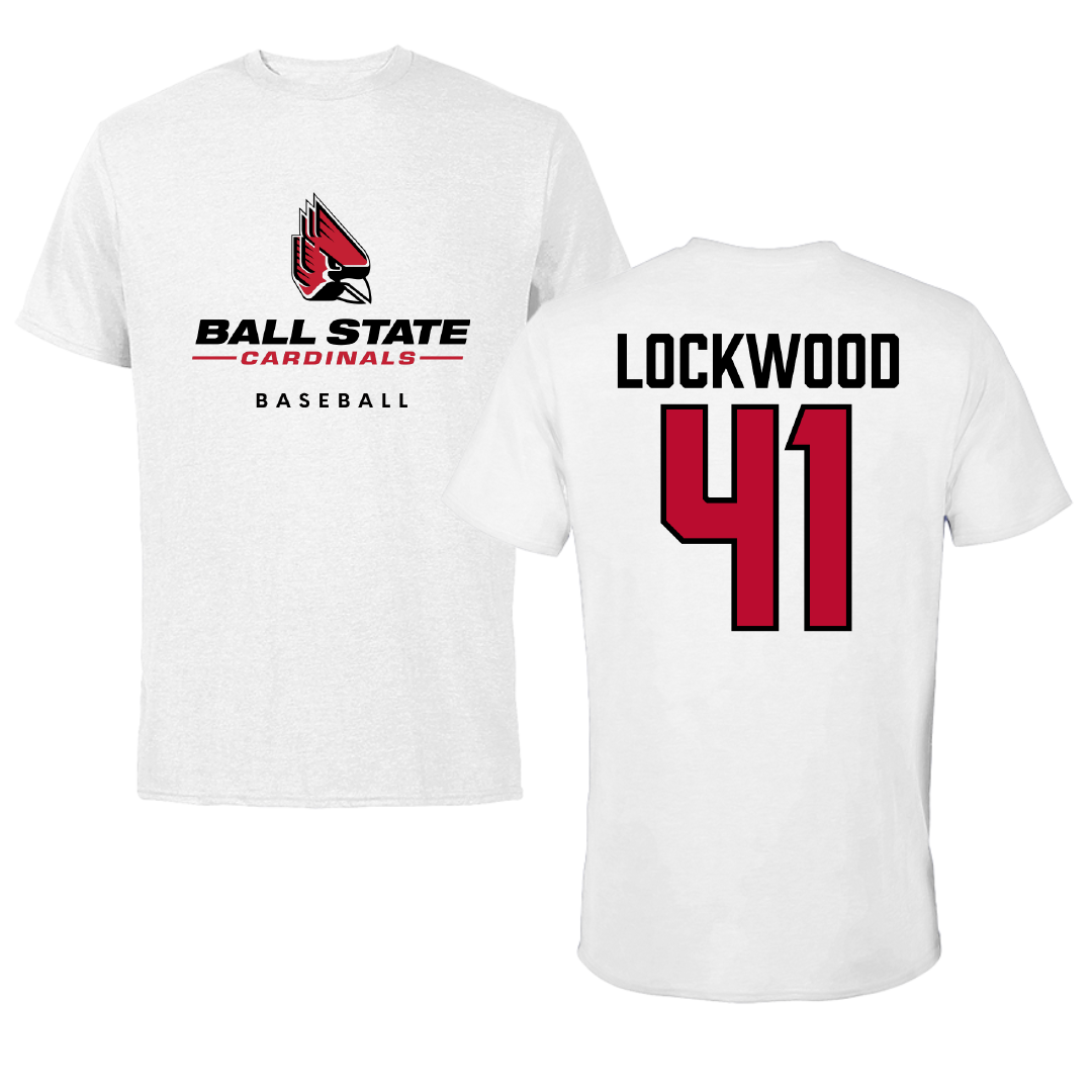 Ball State University Baseball White Performance Tee - #41 Caden Lockwood