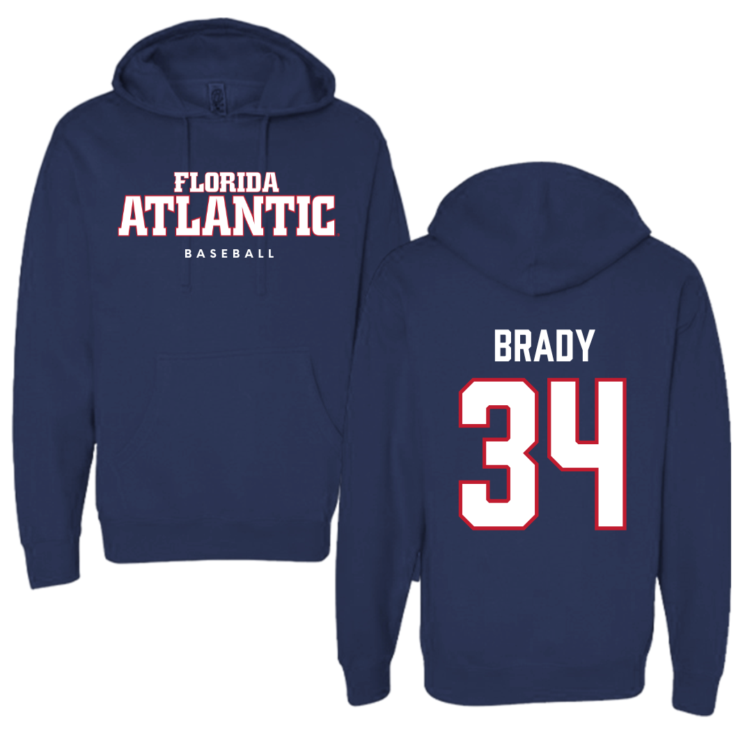 Florida Atlantic University Baseball Navy Block Hoodie - #34 Carter Brady