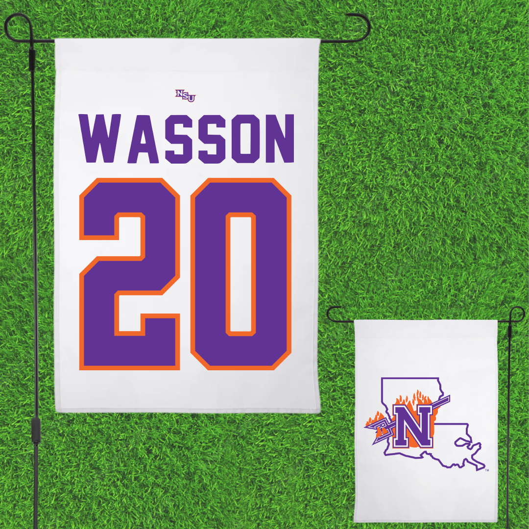 Northwestern State University Football White Garden Flag - #20 Hogan Wasson