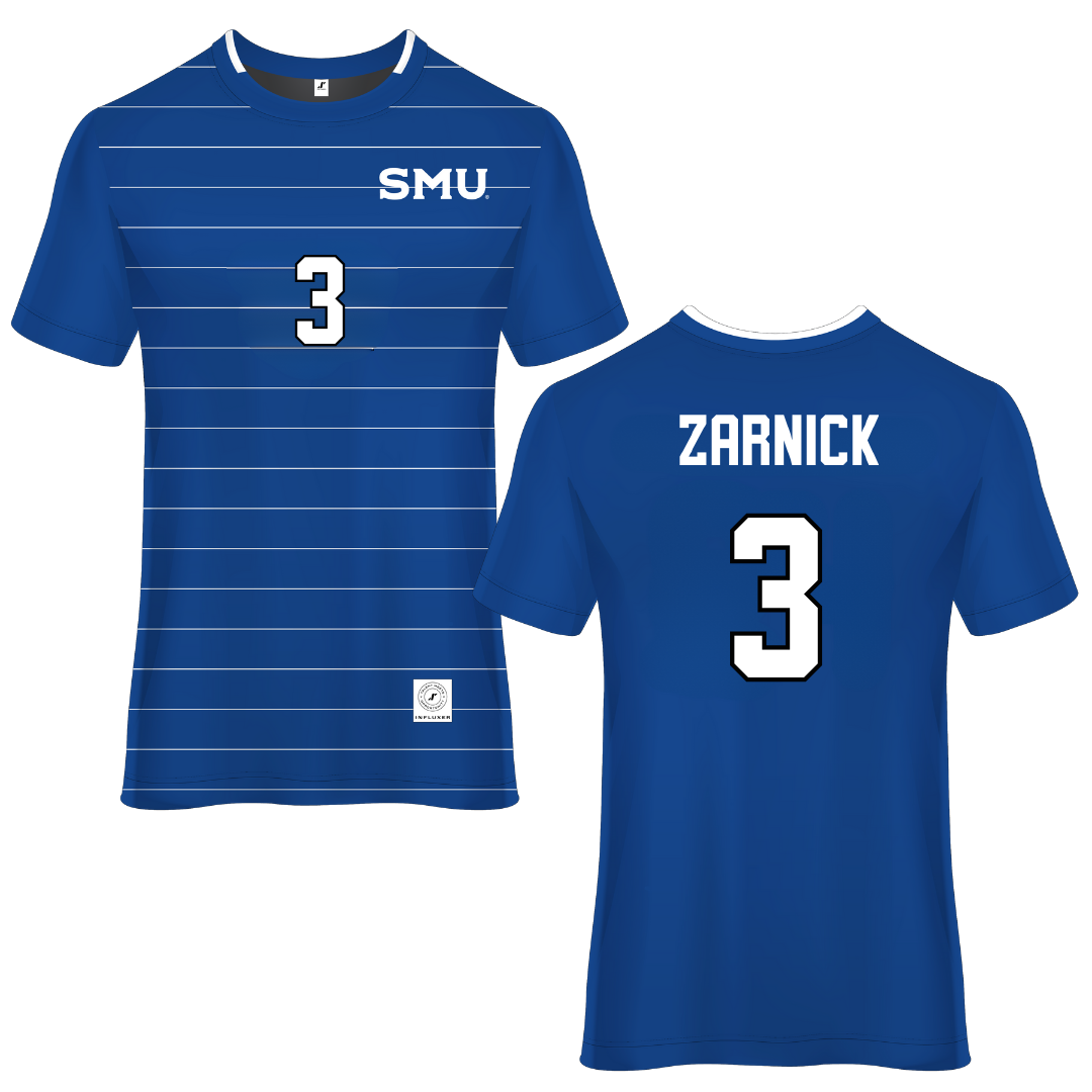 Southern Methodist University Blue Soccer Jersey - #3 Owen Zarnick