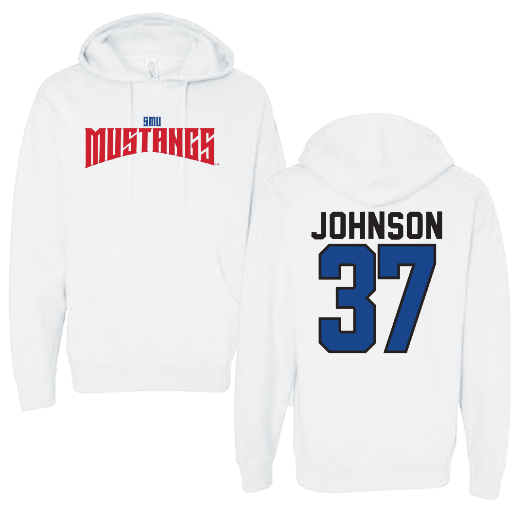 Southern Methodist University Soccer White Classic Hoodie - #37 Chance Johnson