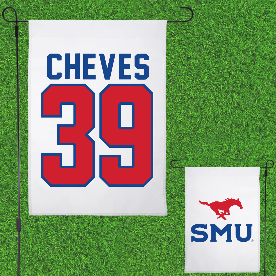 Southern Methodist University Football White Garden Flag - #39 Keaton Cheves