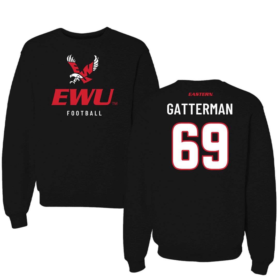 Eastern Washington University Football Black EWU Crewneck - #69 Dane Gatterman