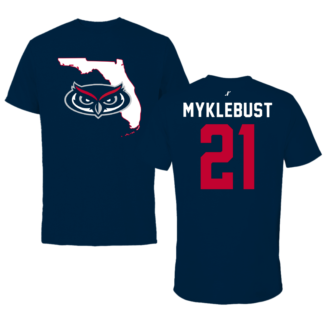 Florida Atlantic University Basketball Navy State Tee - #21 Maria Myklebust