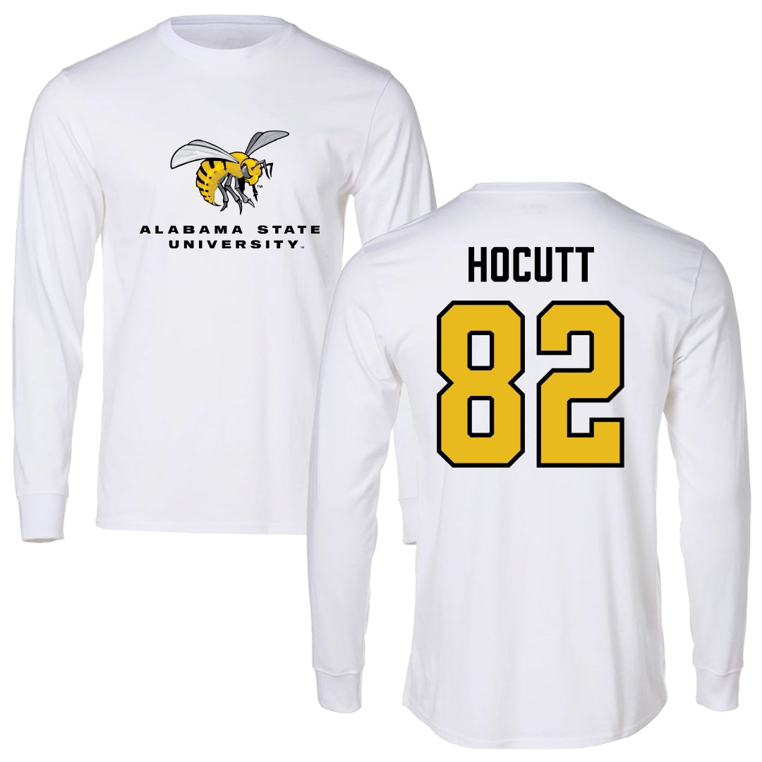 Alabama State University Football White Block Long Sleeve - #82 Will Hocutt