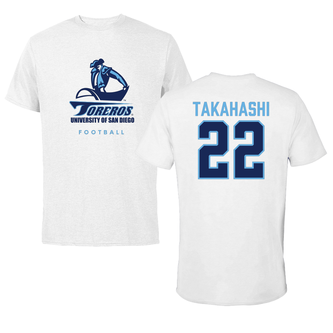 University of San Diego Football White Tee - #22 Yosei Takahashi
