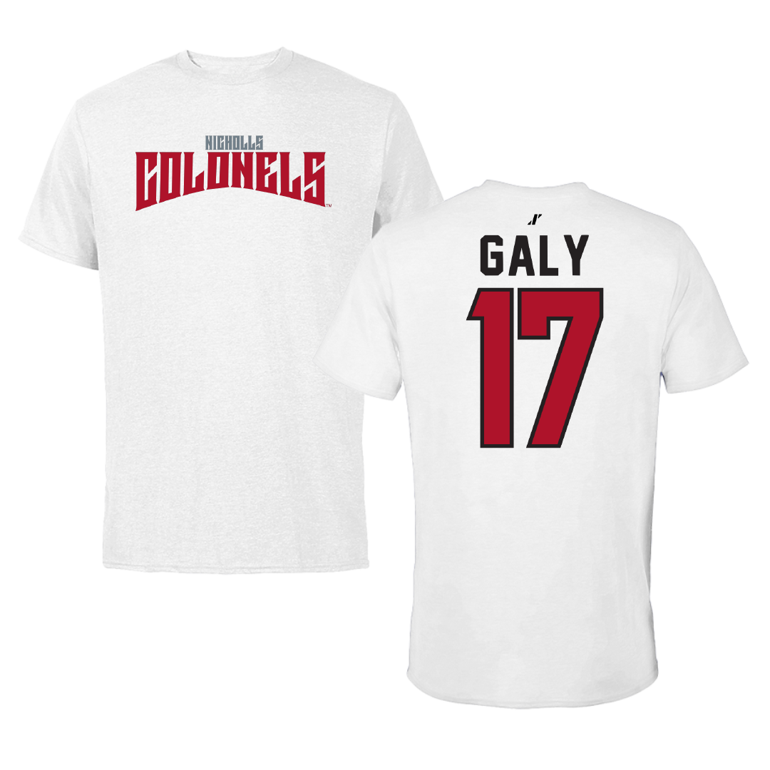 Nicholls State University Baseball White Classic Tee - #17 Gavin Galy