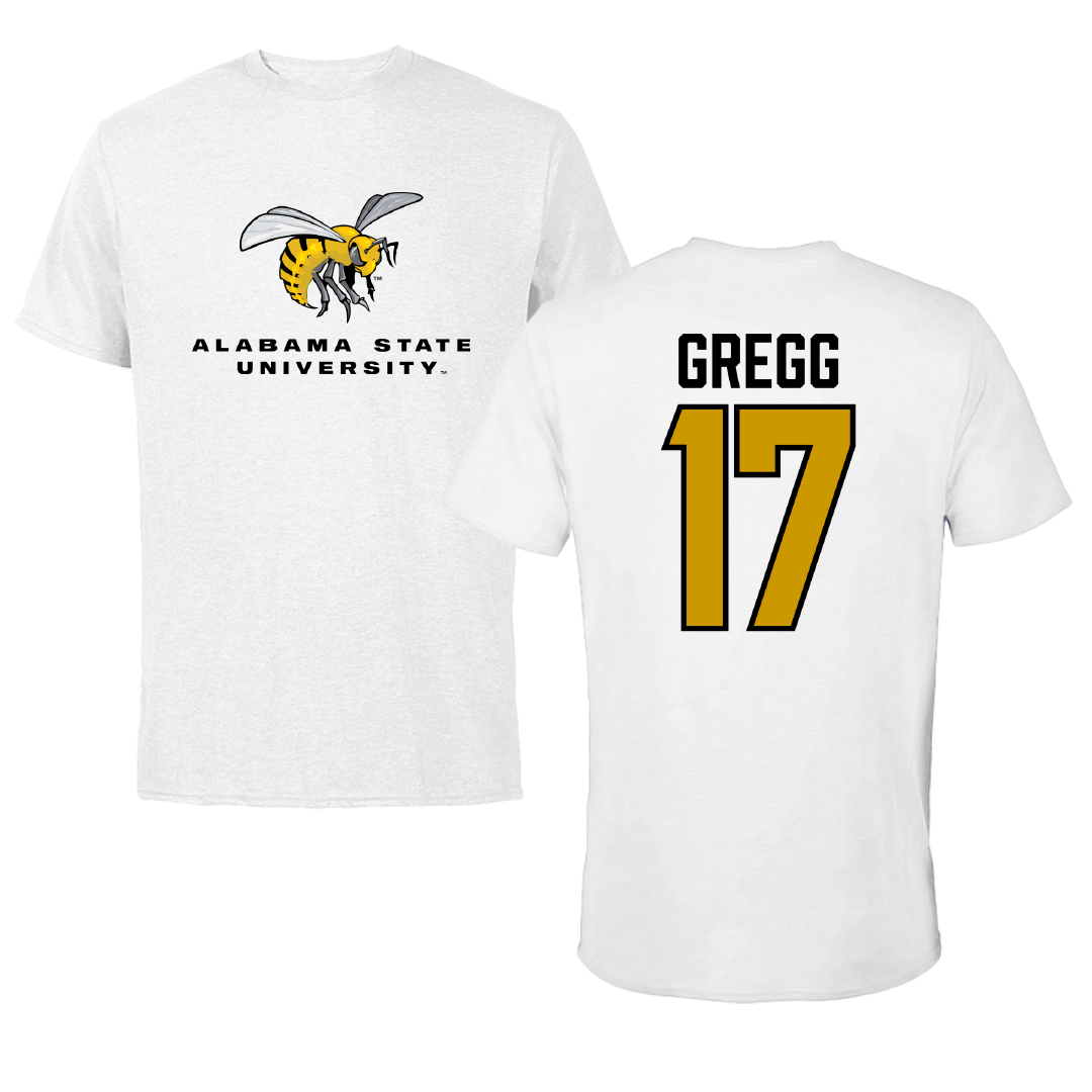 Alabama State University Football White Performance Tee - #17 Asa Gregg