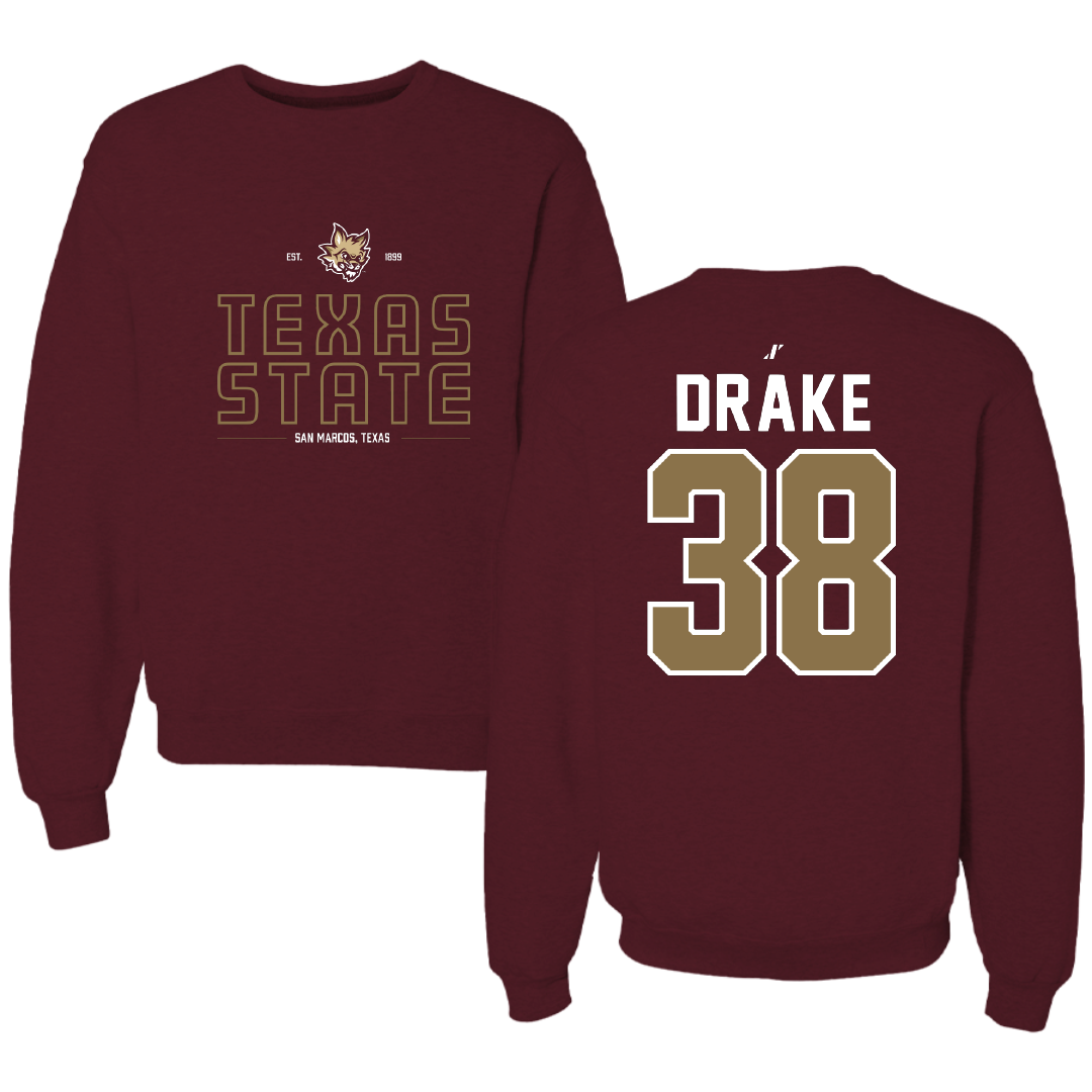 Texas State University Baseball Maroon General Crewneck - #38 Colten Drake