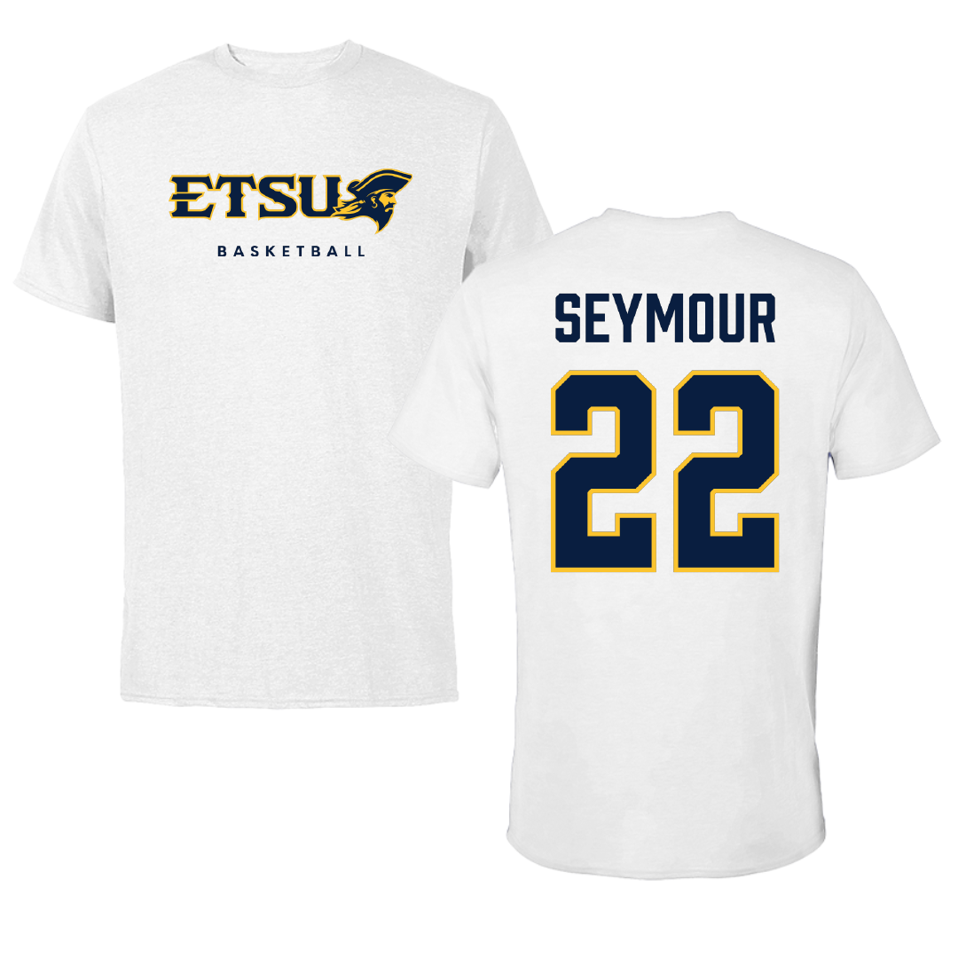 East Tennessee State University Basketball White Performance Tee - #22 Jaden Seymour