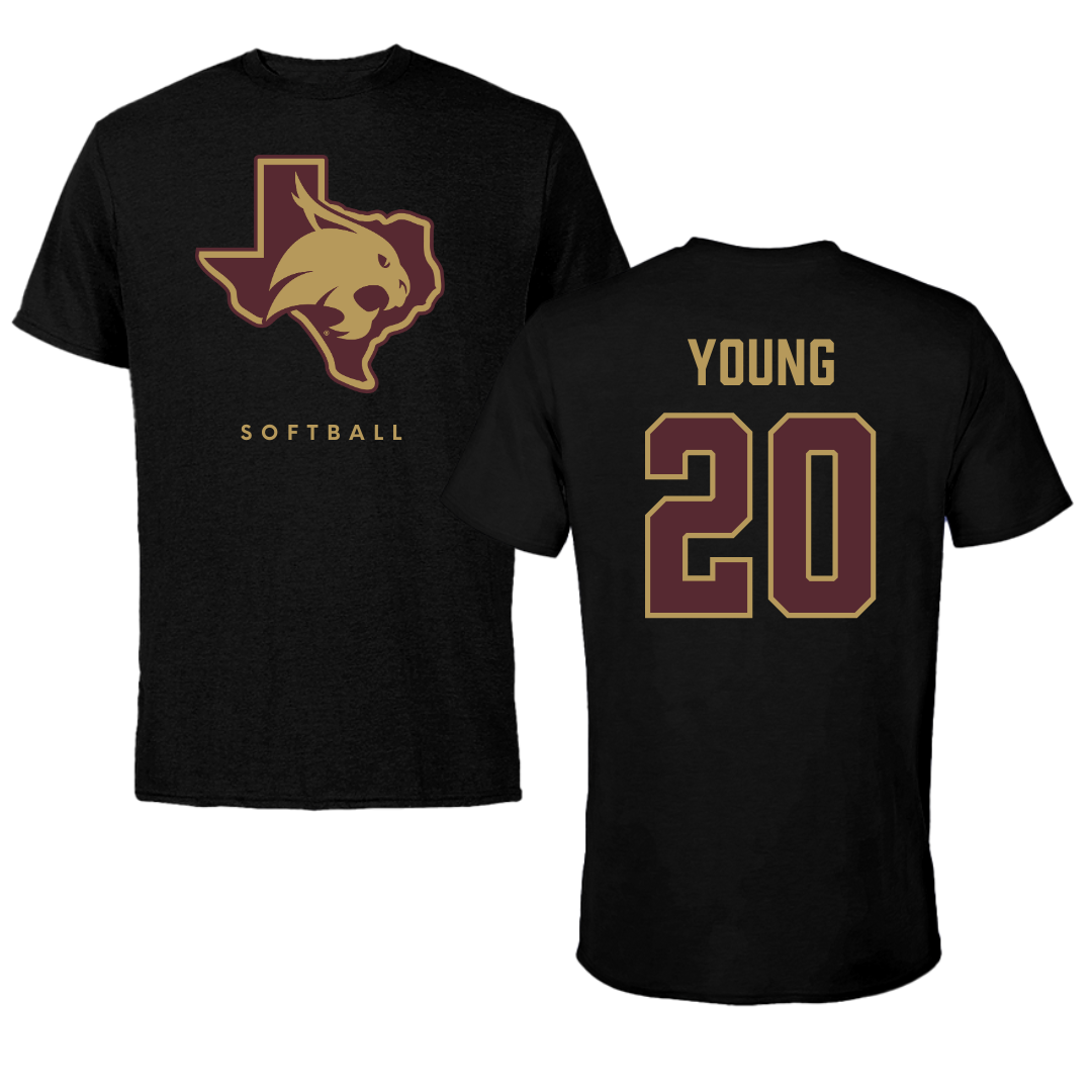 Texas State University Softball Black Performance Tee - #20 Peyton Young
