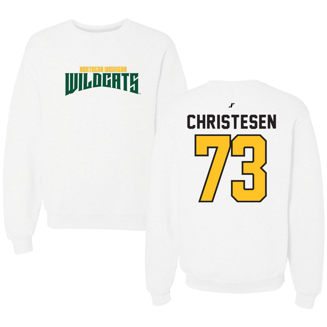 Northern Michigan University Football White Classic Crewneck - #73 Charlie Christesen