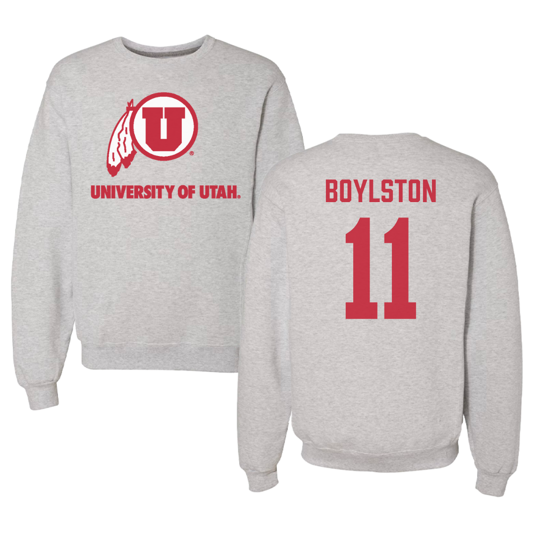 University of Utah Lacrosse Gray Crewneck - #11 Joey Boylston