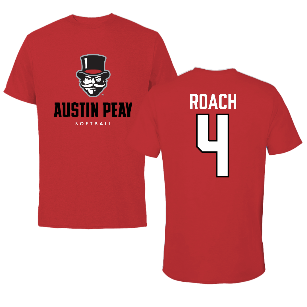 Austin Peay State University Softball Red Mascot Tee - #4 Raylon Roach