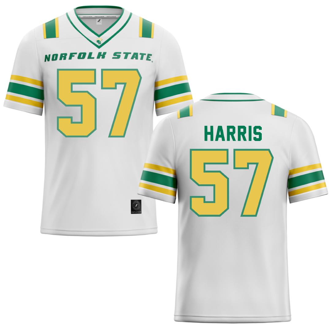 Norfolk State University White Football Jersey - #57 Stewart Harris