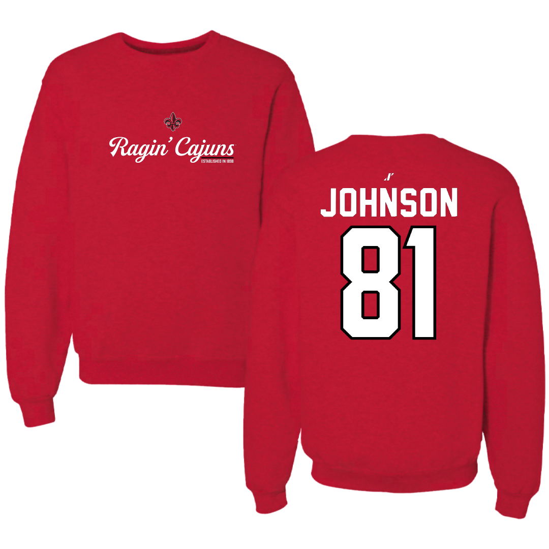 University of Louisiana at Lafayette Football Red General Crewneck - #81 Jaydon Johnson