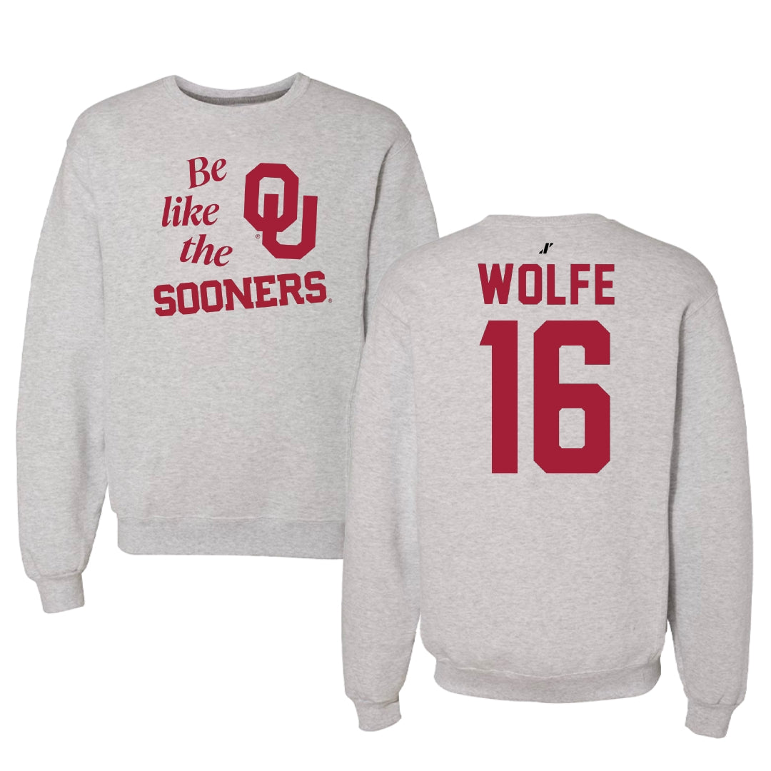 University of Oklahoma Soccer Light Gray Be Like Us Crewneck - #16 Dani Wolfe
