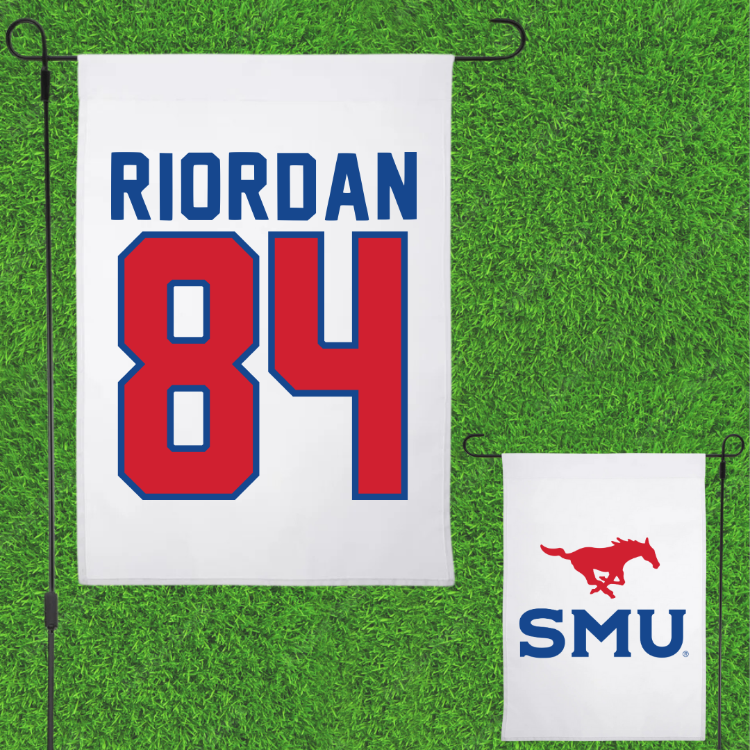 Southern Methodist University Football White Garden Flag - #84 Tripp Riordan
