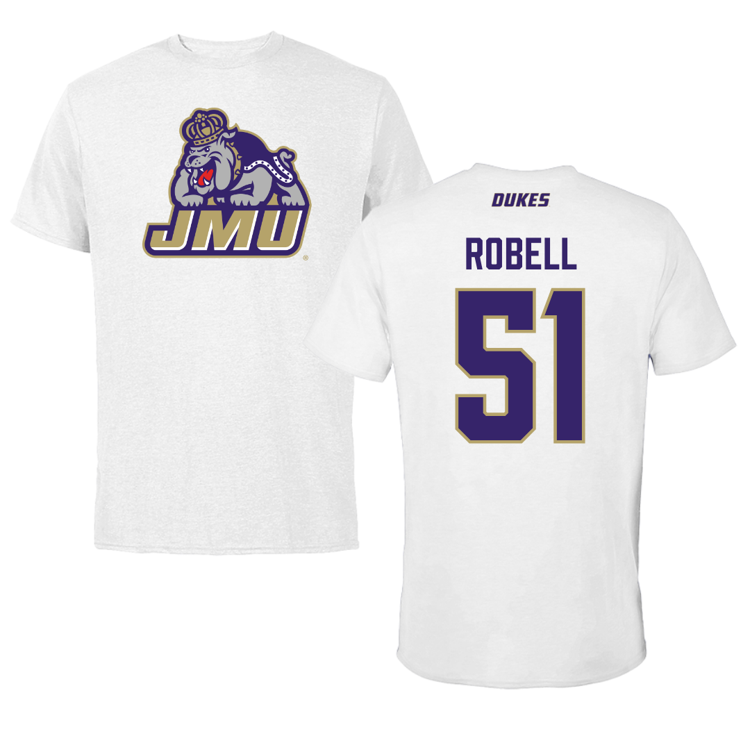 James Madison University Football White Tee - #51 Riley Robell