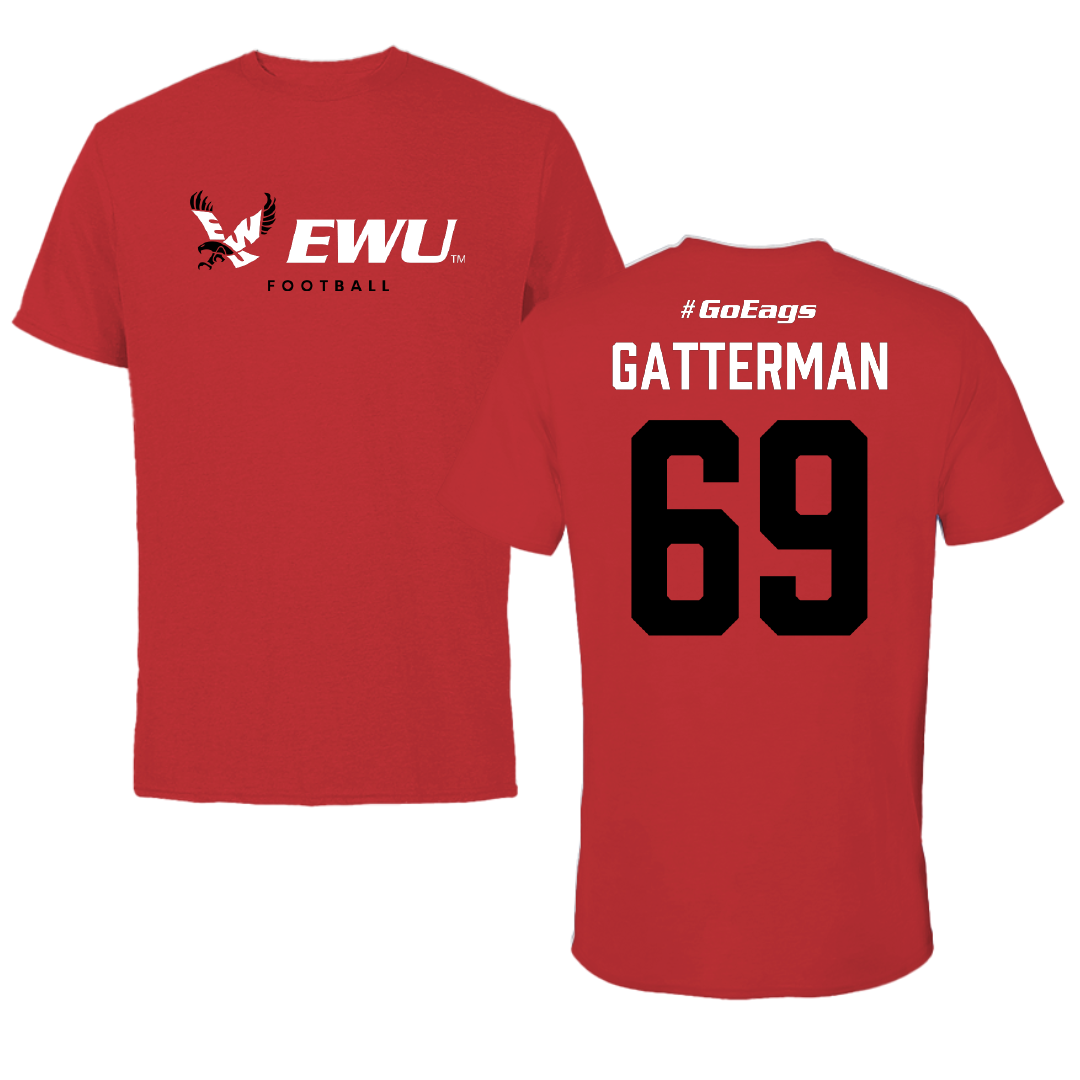 Eastern Washington University Football Red Block Performance Tee - #69 Dane Gatterman
