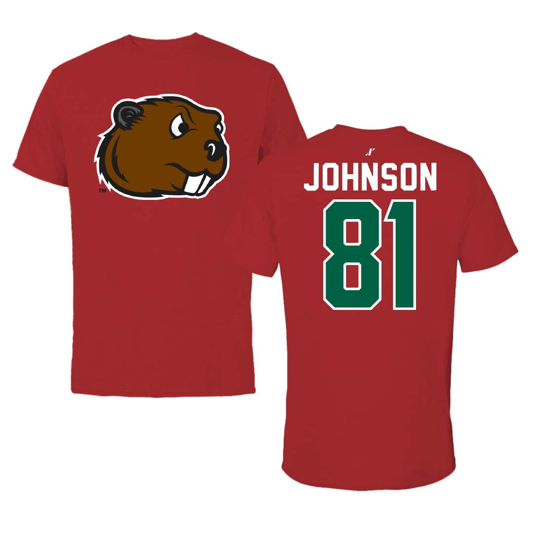 Minot State University Football Canvas Red Tee - #81 Tyler Johnson