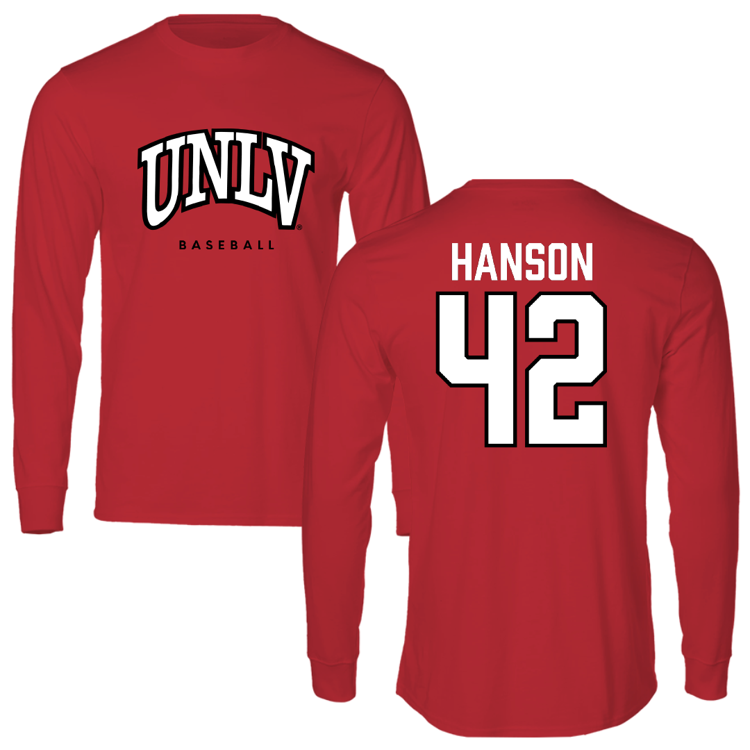 University of Nevada-Las Vegas Baseball Red Block Long Sleeve - #42 Jordan Hanson