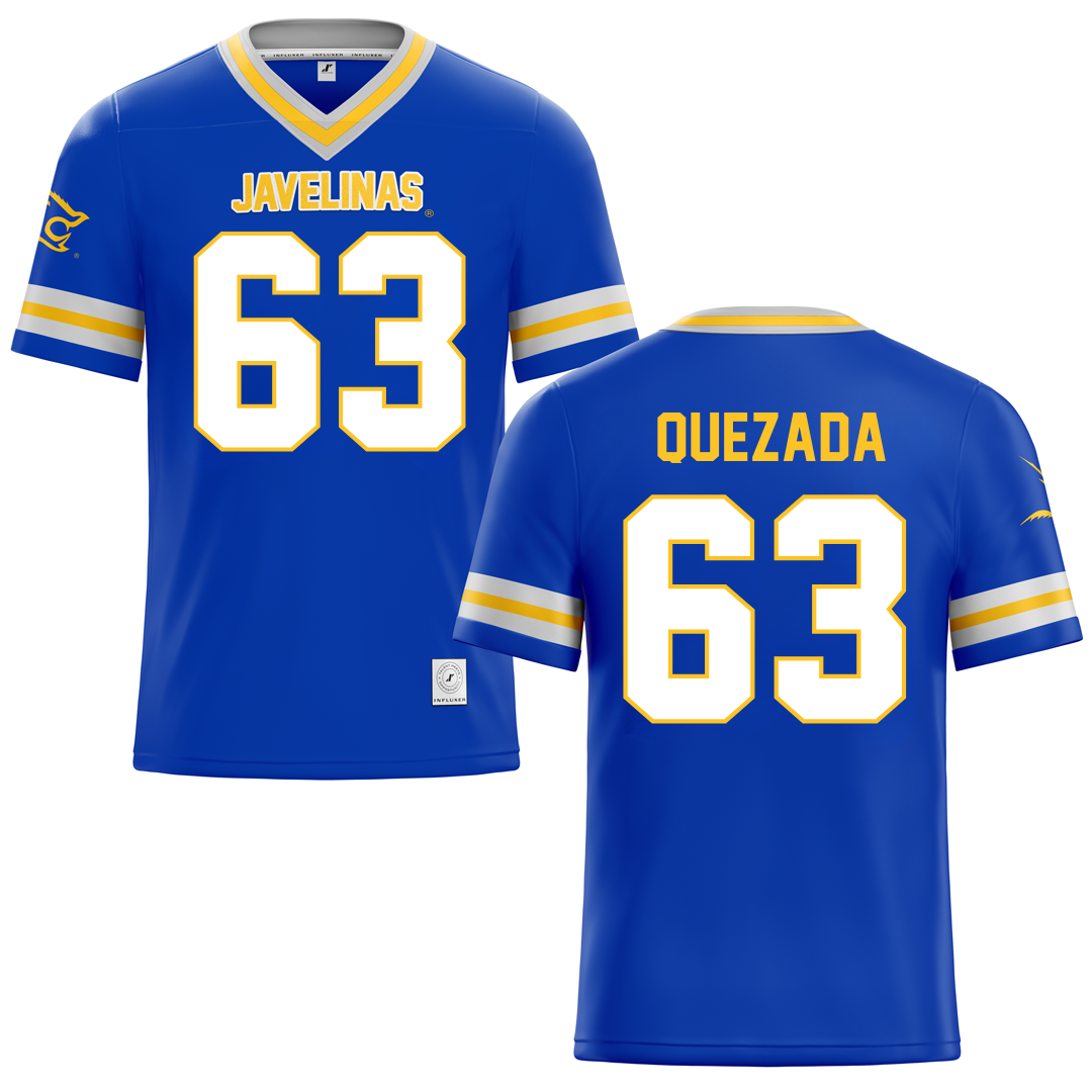 Texas A&M University-Kingsville Blue Football Jersey - #63 Juan Quezada