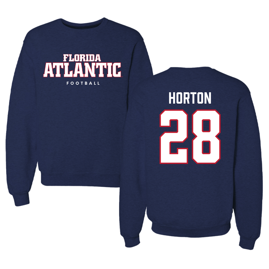 Florida Atlantic University Football Navy Crewneck - #28 Zyere Horton