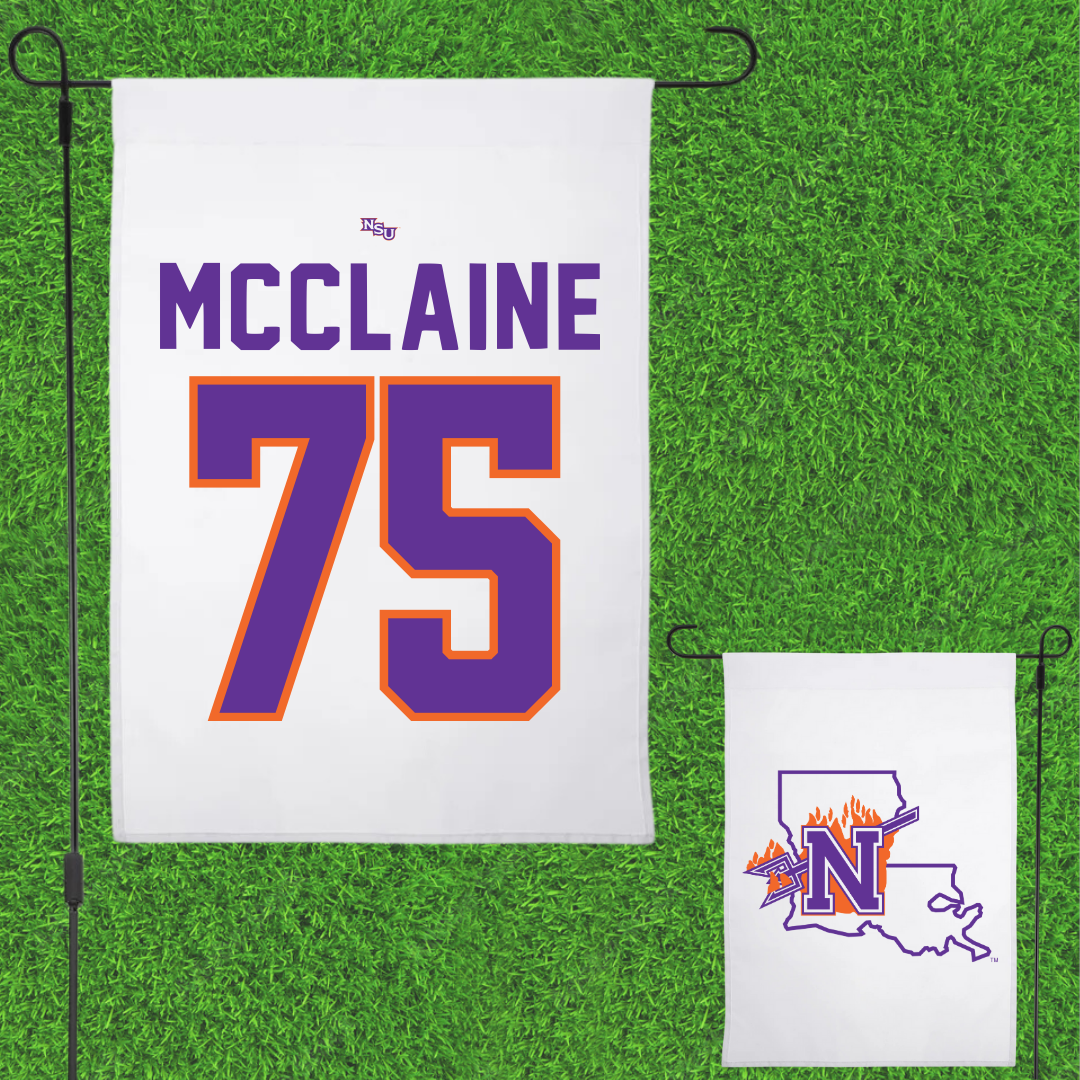 Northwestern State University Football White Garden Flag - #75 Jordan McClaine