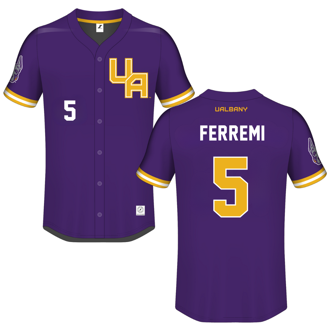 University at Albany Purple Button-Down Jersey - #5 Ryan Ferremi