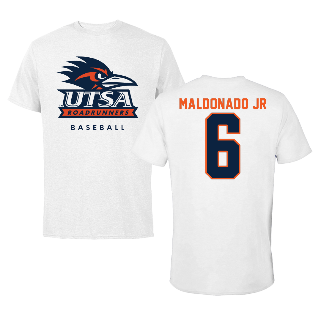 University of Texas at San Antonio Baseball White Tee - #6 John Maldonado Jr