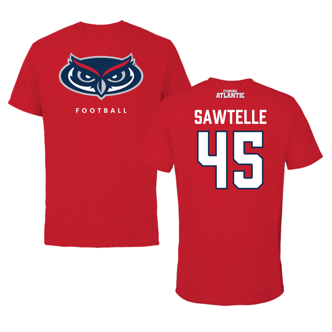 Florida Atlantic University Football Red Jersey Performance Tee - #45 Makai Sawtelle