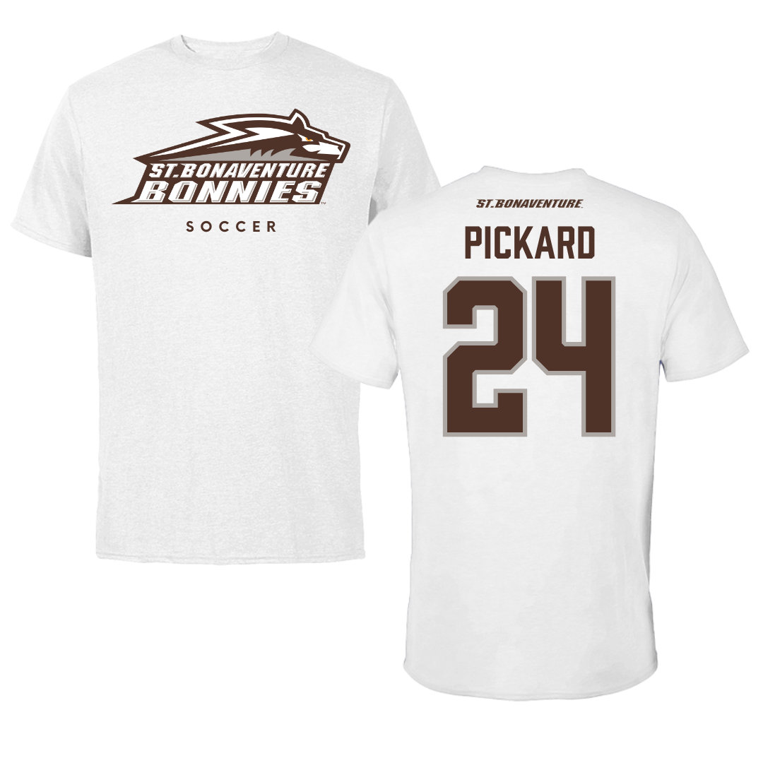 St. Bonaventure University Soccer White Performance Tee - #24 Kristin Pickard