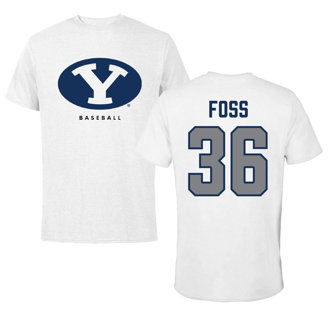 Brigham Young University Baseball White Performance Tee - #36 Carter Foss